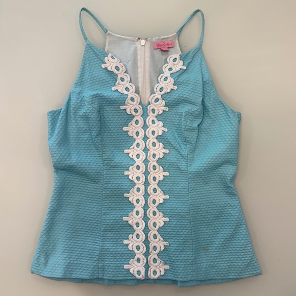 Lilly Pulitzer Annabelle Halter Top Womens Size 8 Tiffany Blue White Embroidered - Picture 1 of 7